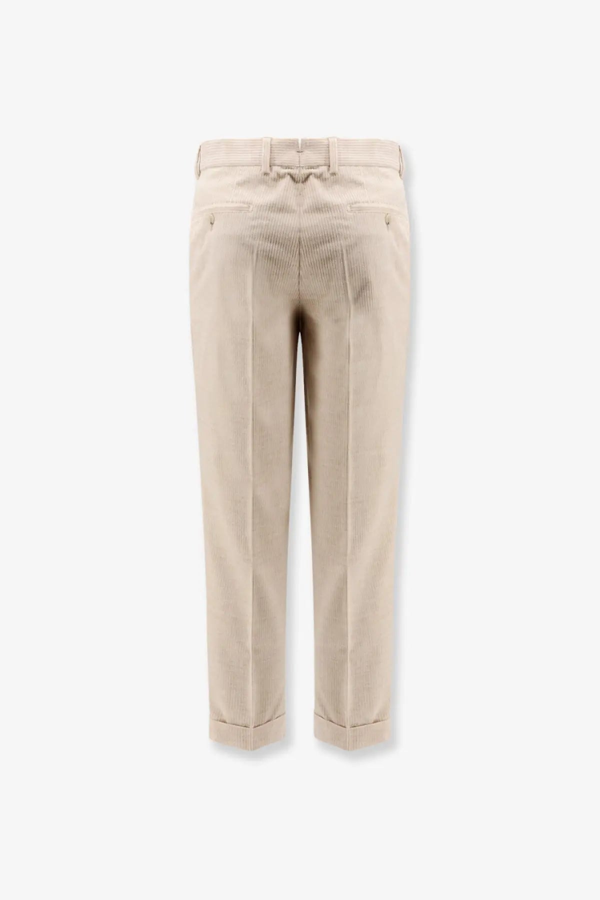 Beige BOSS men’s Peet pleat corduroy trousers with a classic tailored fit and rolled cuffs