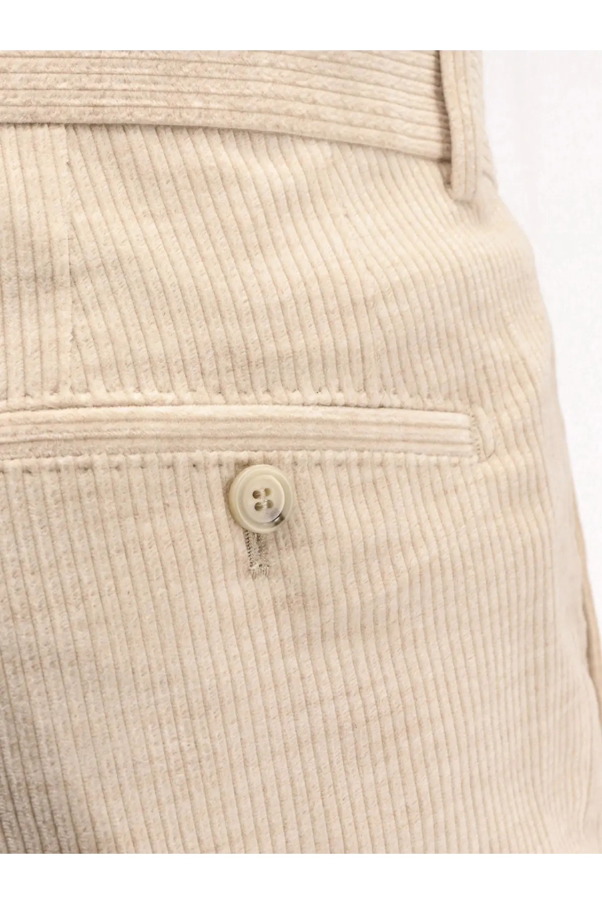 Boss men’s peet pleat corduroy trousers beige with subtle ribbed texture and matching button closure