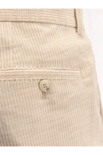 Boss men’s peet pleat corduroy trousers beige with subtle ribbed texture and matching button closure