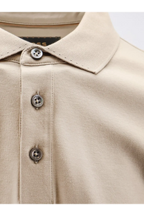 BOSS men’s Perry cotton polo beige with silver-toned buttons and subtle textured weave in soft cotton fabric