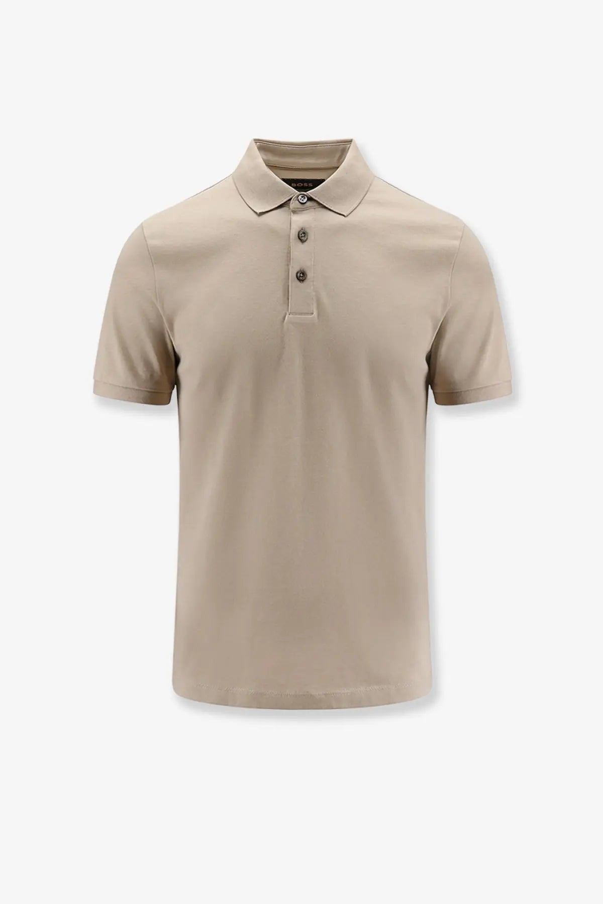 Boss men’s Perry cotton polo beige short-sleeved shirt with classic collar and three dark buttons