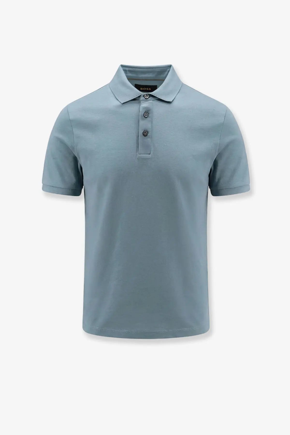 Boss men’s Perry cotton polo shirt blue light blue short-sleeved with classic collar and three dark buttons