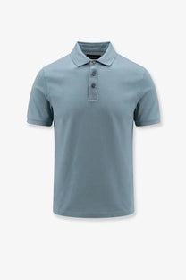 BOSS men’s Perry cotton polo shirt in light blue with short sleeves classic collar and three dark buttons