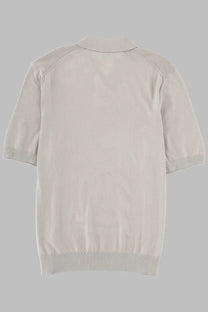 Beige short-sleeved knit polo shirt with ribbed cuffs and hem in cotton by BOSS men’s polo Asac grey collection