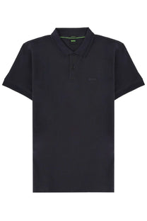 Boss men’s polo blue black polo shirt with subtle green inner collar lining and small embroidered logo on chest