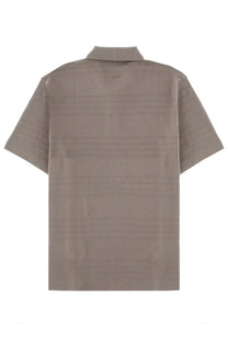 Beige short-sleeved BOSS men’s polo con polo shirt with subtle textured pattern and small embroidered logo at the collar