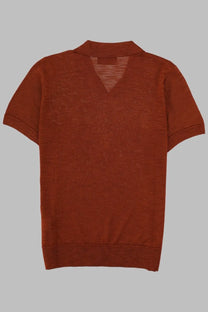 Boss men’s polo naden in seta brown rust-colored short-sleeved fine-knit shirt with ribbed collar and hem