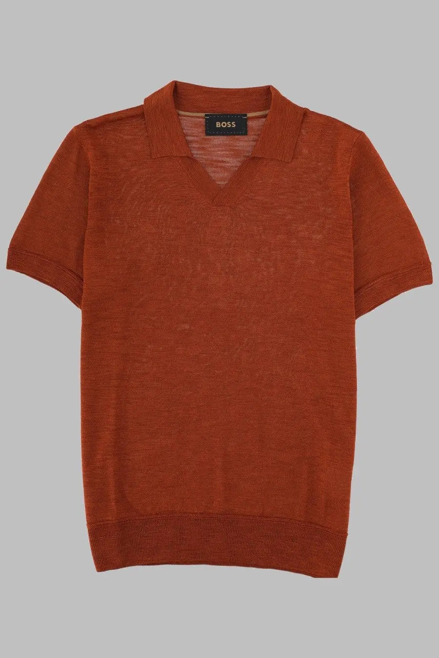 Boss men’s polo naden in seta brown rust-colored fine-knit short-sleeved shirt with ribbed collar