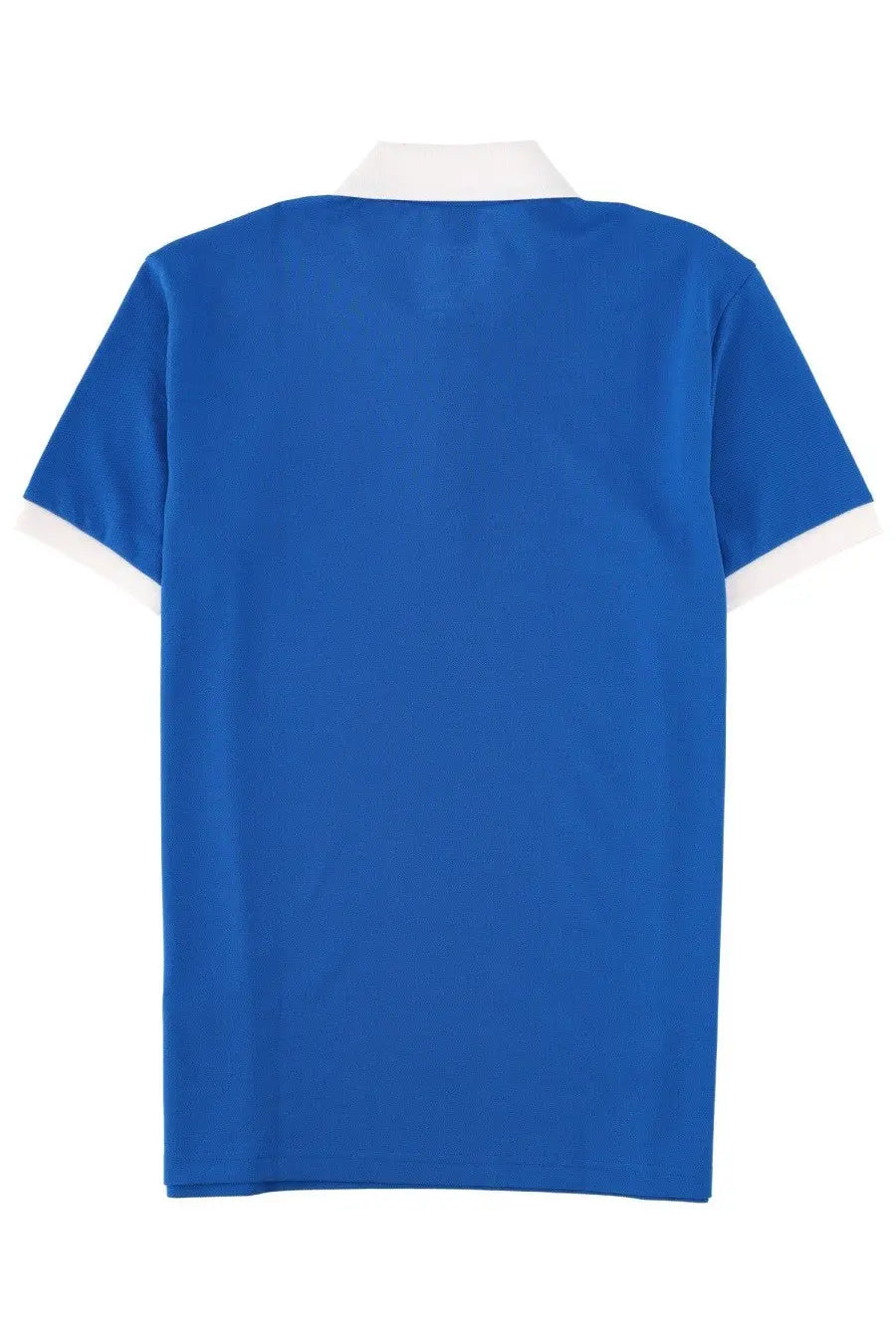BOSS men’s polo Paddy blue short-sleeved shirt with white collar and sleeve trim perfect for casual wear