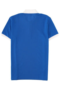 BOSS men’s polo Paddy blue short-sleeved shirt with white collar and sleeve trim perfect for casual wear