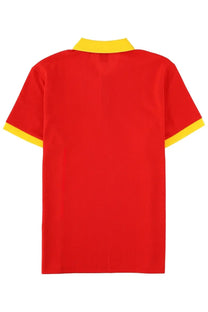 BOSS men’s polo paddy red short-sleeved shirt with yellow collar and sleeve cuffs perfect for casual wear