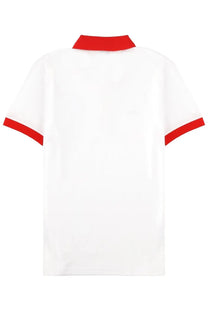 Boss men’s polo paddy white white shirt with red collar and sleeve cuffs ideal for casual wear