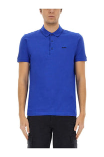 BOSS men’s polo Paule blue short-sleeved shirt with classic collar and embroidered logo on the left chest