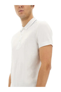 BOSS men’s white polo Paule with short sleeves and subtle black trim on collar and placket in cotton fabric
