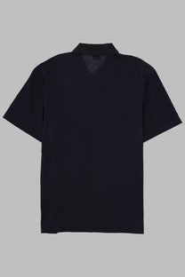 Boss men’s black short-sleeved polo shirt with subtle textured collar detail in breathable cotton fabric