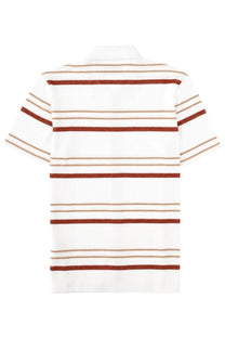 BOSS men’s polo pitti white shirt with horizontal rust and tan stripes made from breathable cotton fabric