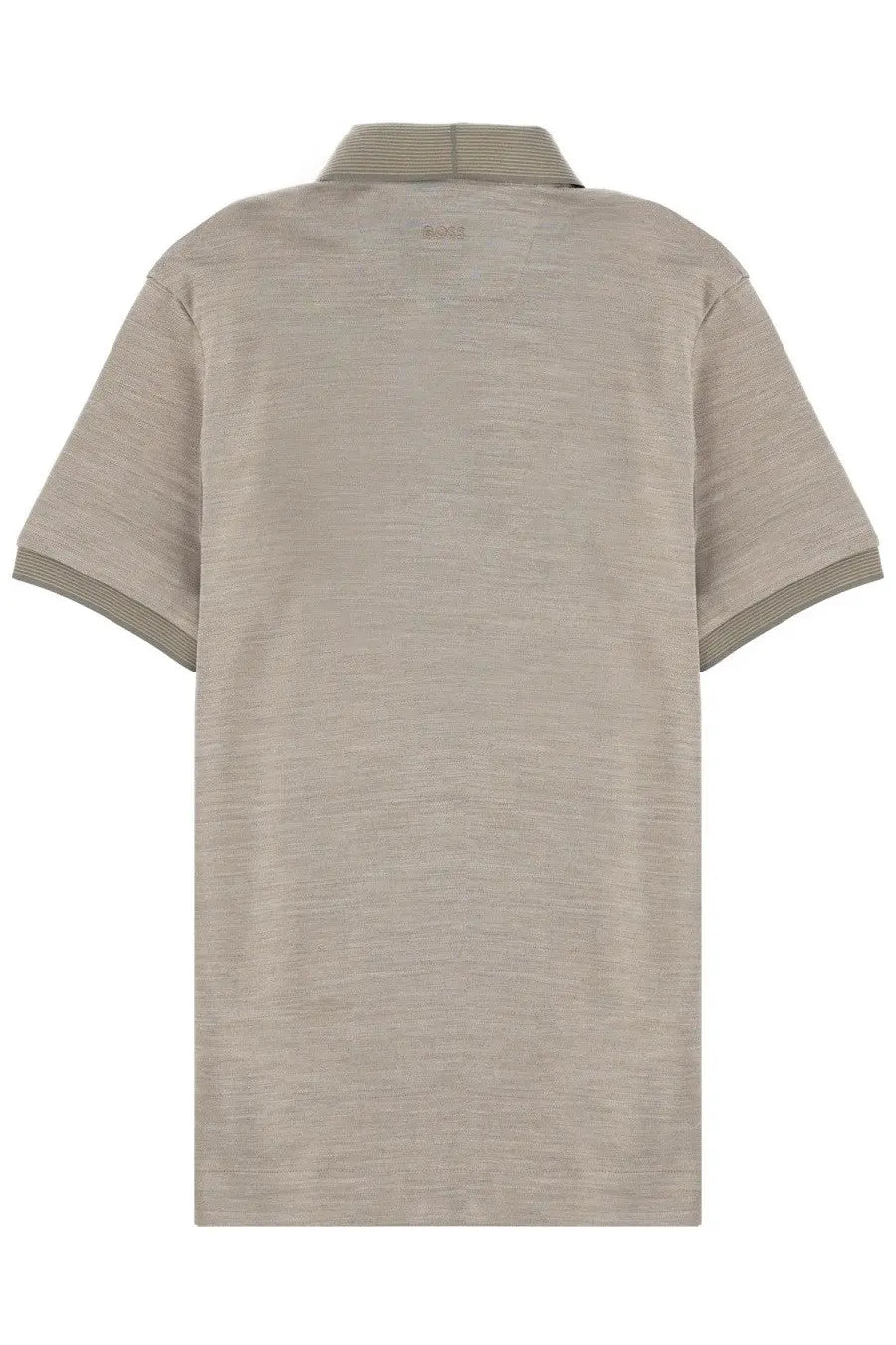 Beige textured BOSS men’s polo shirt with ribbed collar and sleeve cuffs in Aston Martin grey details