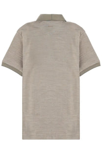 Beige textured BOSS men’s polo shirt with ribbed collar and sleeve cuffs in Aston Martin grey details
