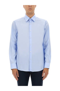 Boss men’s poplin shirt blue light blue long-sleeved dress shirt with classic collar and button-down front