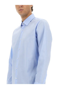 Boss men’s poplin shirt blue light blue long-sleeved dress shirt with crisp collar and white buttons
