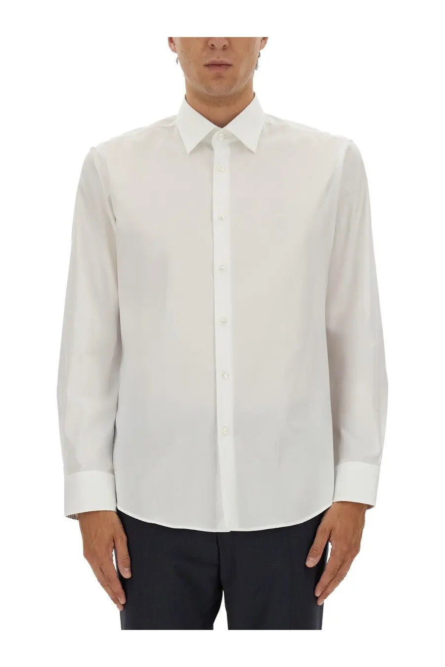 BOSS men’s poplin shirt white crisp long-sleeved dress shirt with classic collar and button-down front