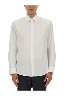 BOSS men’s poplin shirt white crisp long-sleeved dress shirt with classic collar and button-down front