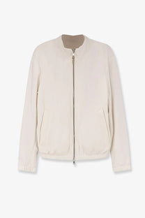 BOSS men’s reversible bomber jacket in cream with sleek minimalist design and subtle stitching details