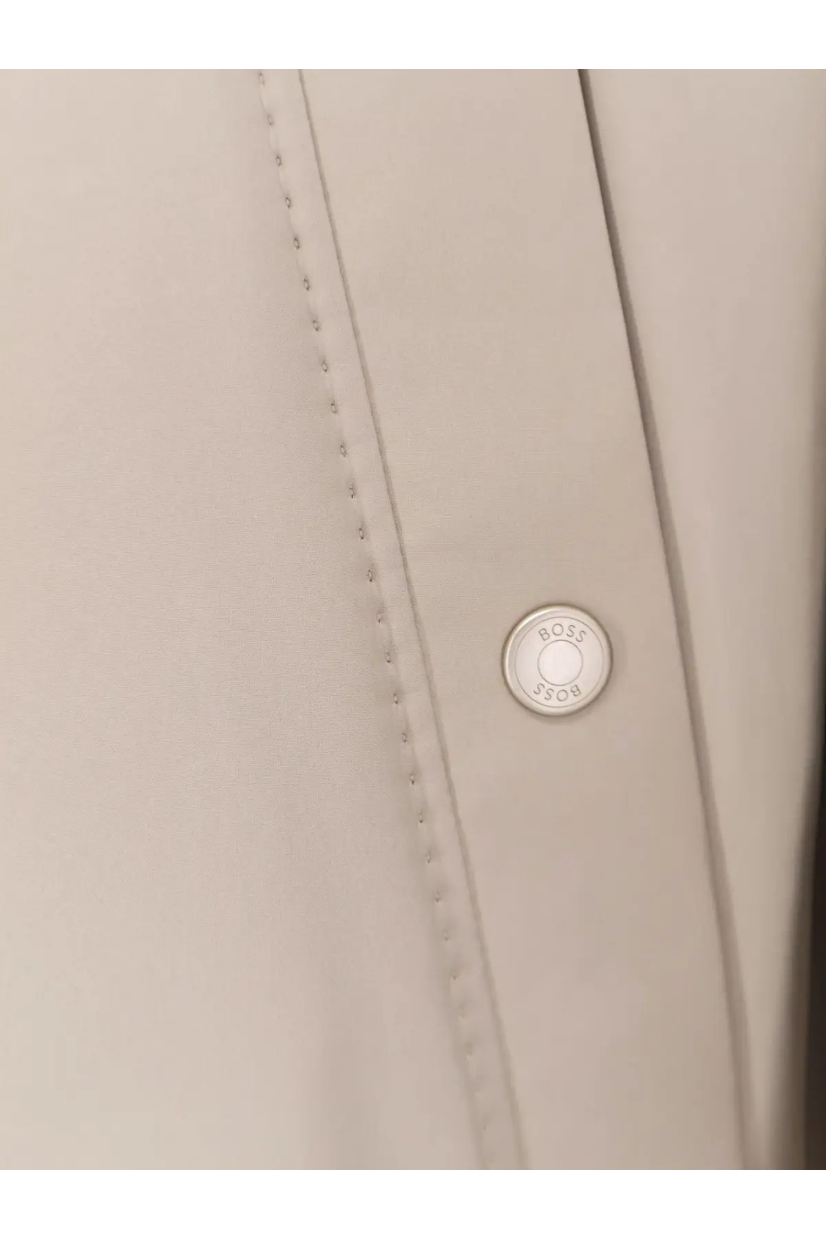 Boss men’s reversible bomber beige off-white leather jacket with stitched seam and embossed silver boss button