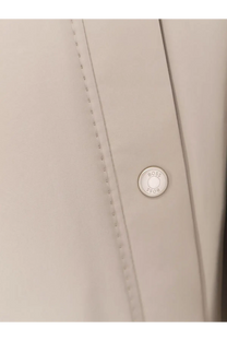 Boss men’s reversible bomber beige off-white leather jacket with stitched seam and embossed silver boss button