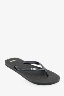 BOSS men’s black rubber flip-flop sandals with textured sole and logo branding for casual wear