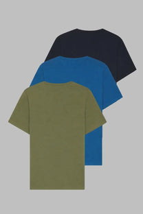 BOSS men’s set DA tre basic crew neck t-shirts in navy blue and olive green cotton multicolor set