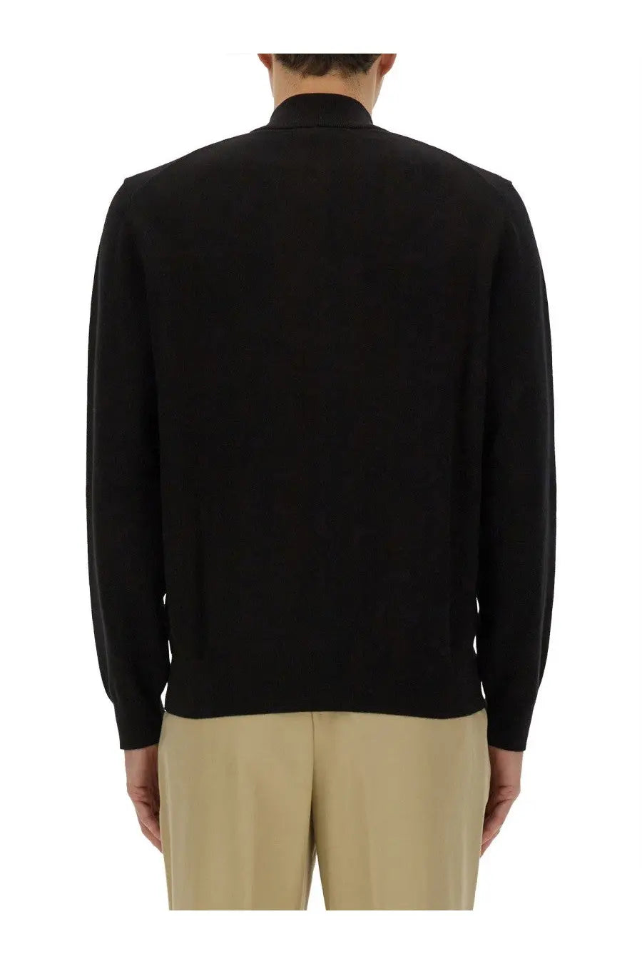 Boss men’s black long-sleeved knit sweater with a high collar perfect for stylish seasonal wear