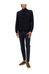 BOSS men’s shirt blue sleek navy blue zip-up sweater with high collar and ribbed cuffs