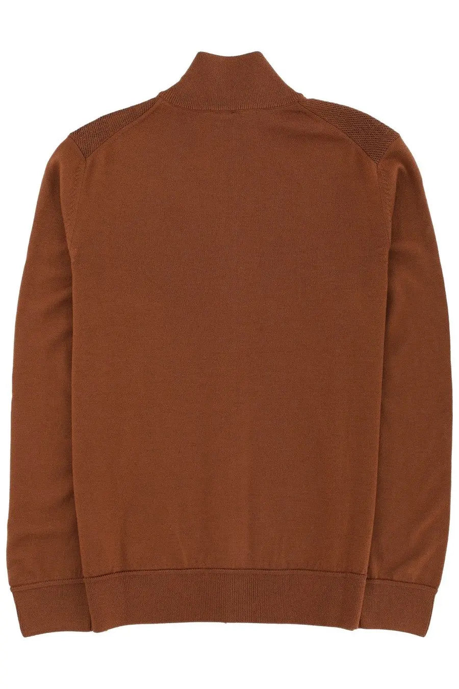 BOSS men’s brown knit sweater with textured mesh panels on the shoulders in soft fabric