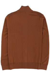 BOSS men’s brown knit sweater with textured mesh panels on the shoulders in soft fabric