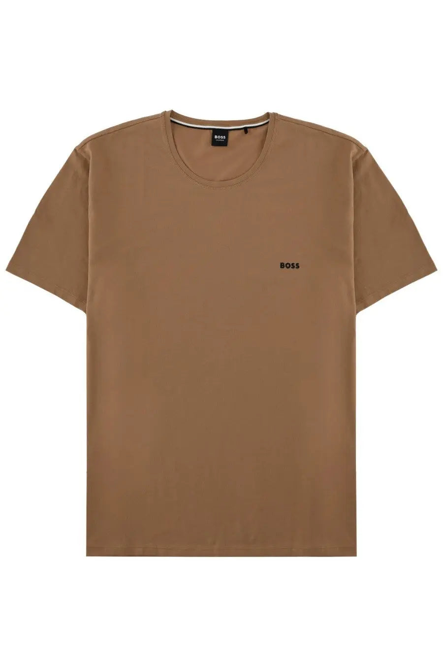 BOSS men’s brown minimalist cotton t-shirt with subtle black boss logo embroidered on left chest and matching neckline tag