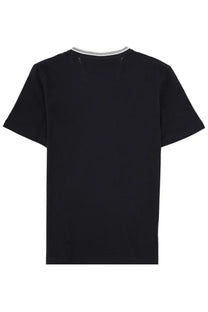 Black short-sleeved boss men’s shirt con blue with white and gray striped ribbed collar made from soft cotton