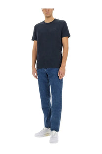 BOSS men’s navy blue cotton crew neck t-shirt with subtle embroidered logo on the left chest