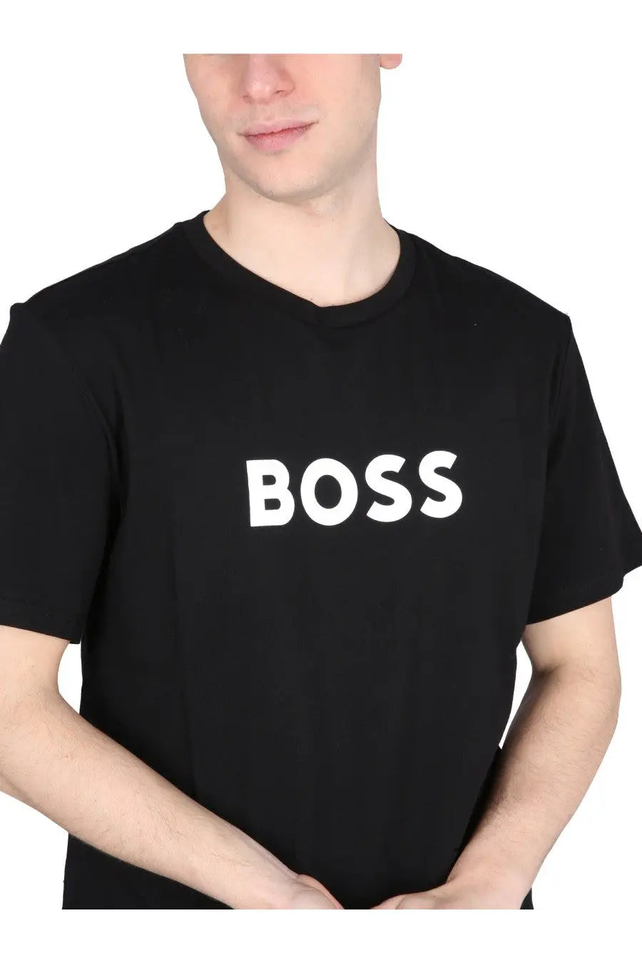 Black boss men’s shirt con stampa with bold white lettering on chest made of comfortable fabric
