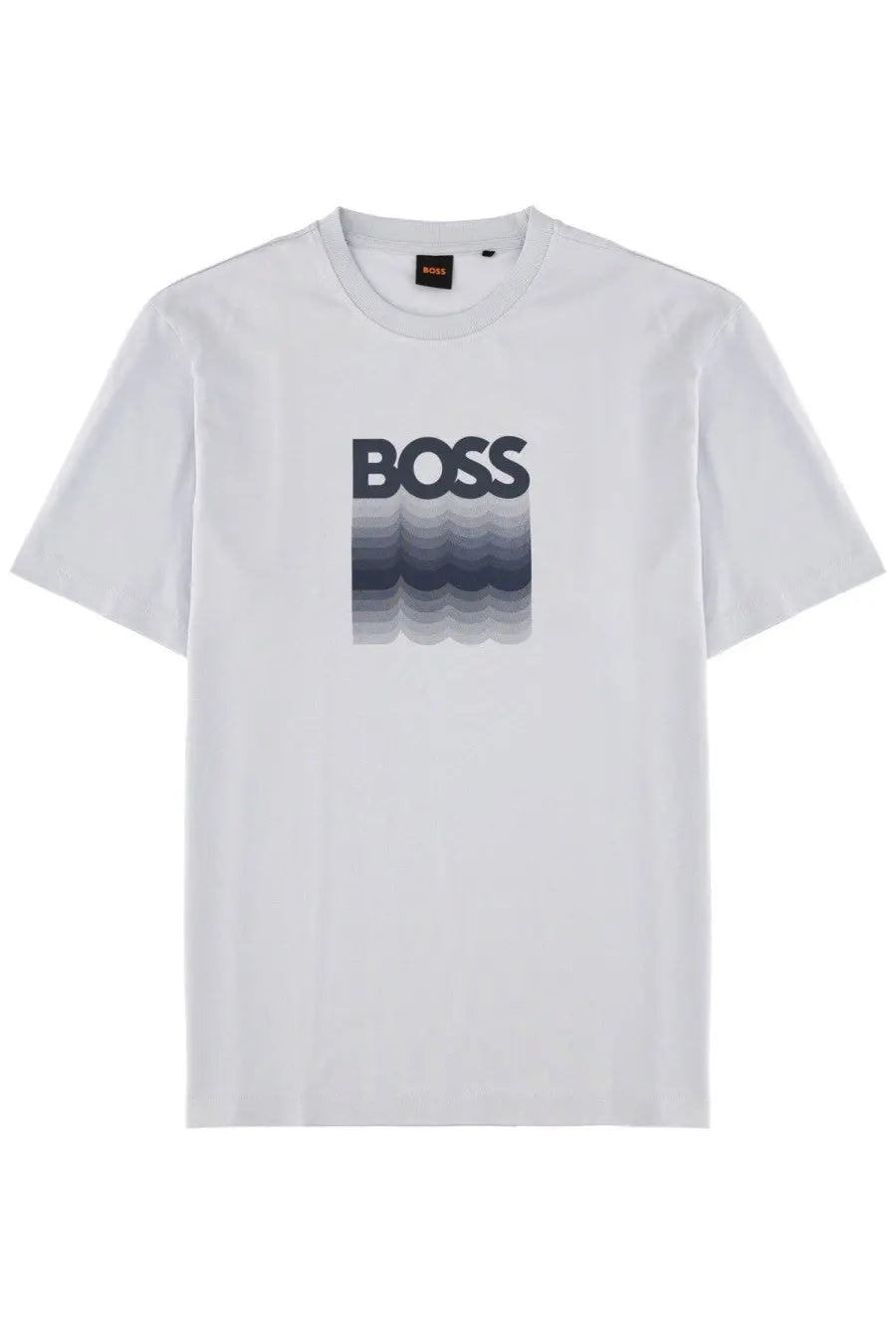 White boss men’s t-shirt with bold gradient boss logo in dark gray and black tones in grey fabric