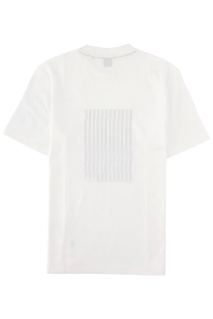 Back view of boss men’s white short-sleeved shirt thompson con with subtle textured rectangular panel