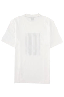 Back view of boss men’s white short-sleeved shirt thompson con with subtle textured rectangular panel