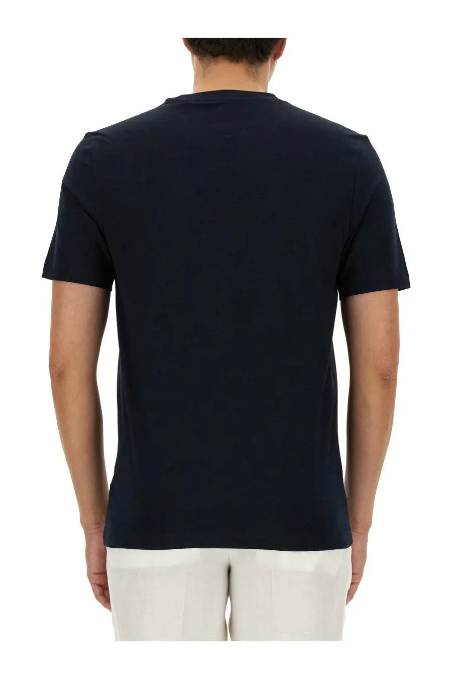 Boss men’s short-sleeved crew neck t-shirt in dark navy blue perfect for casual wear and premium comfort