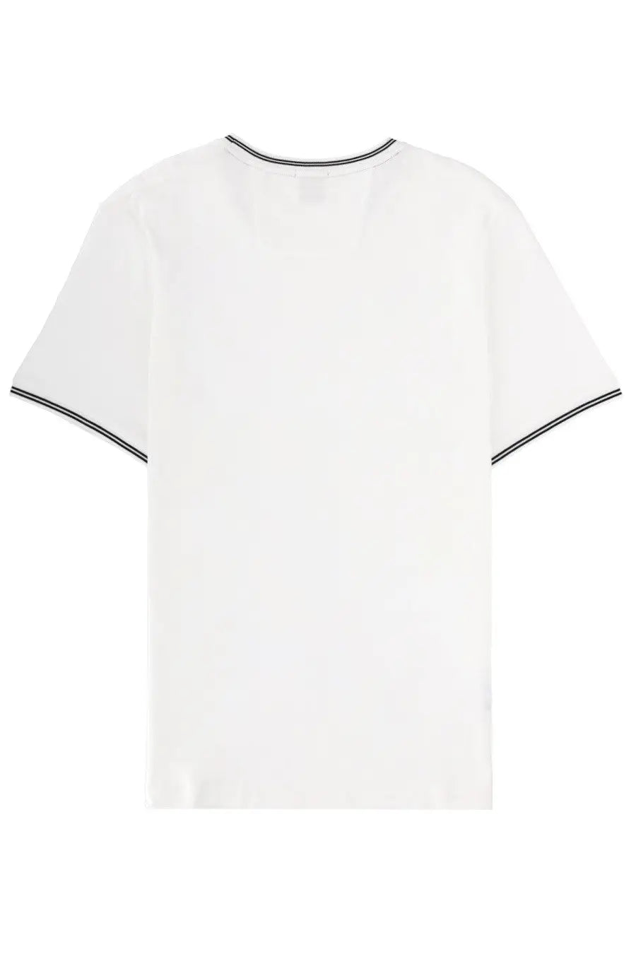 Boss men’s white cotton t-shirt with black trim on neckline and sleeve hems for casual wear