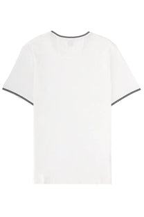 Boss men’s white cotton t-shirt with black trim on neckline and sleeve hems for casual wear