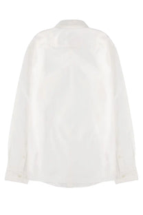 A crisp white BOSS men’s shirt with a classic collar and long sleeves made from smooth slightly glossy fabric