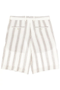 Boss men’s white and gray vertically striped shorts in linen with a clean tailored design