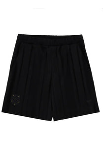 Boss men’s shorts lux huxley black athletic shorts with pleated front and gold-tone stud circular pattern on left leg