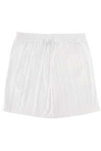 Back view of boss men’s shorts lux huxley white showing white pleated fabric with elastic waistband and small pocket