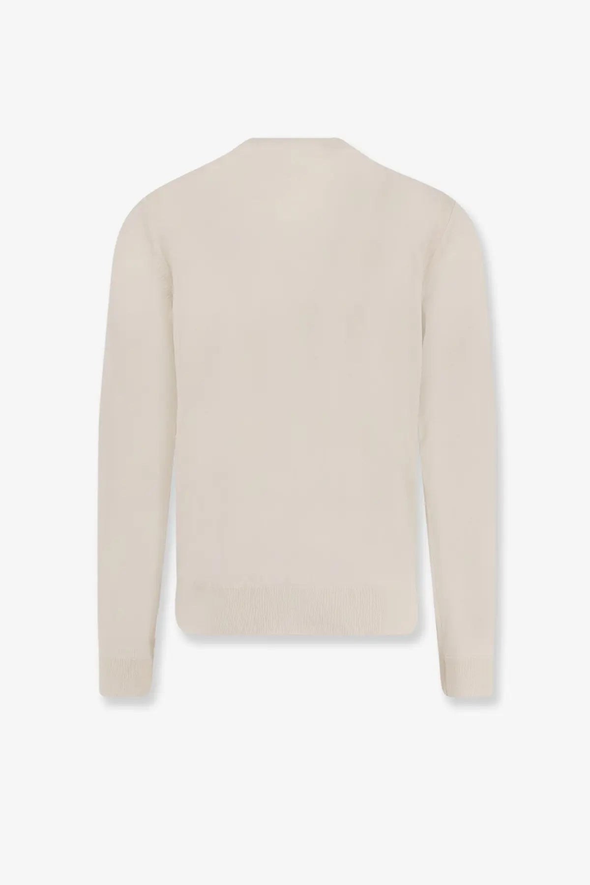 Boss men’s cream-colored silk and cashmere knit sweater with long sleeves crew neck and ribbed cuffs
